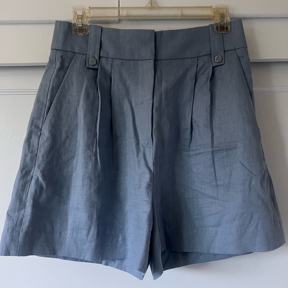 H&M Slate Blue High-Waist Pleated Women's Shorts